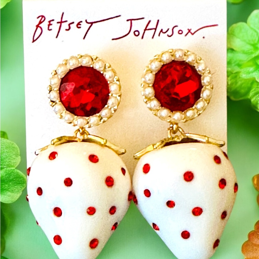 Betsey Johnson Polka Dot Red & White Strawberry Earrings | NWT
